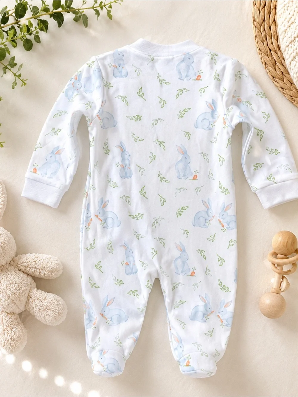 NWT Nellapima Blue Bunny Print Zipper Footie Pima Cotton 3-6M Baby Sleeper